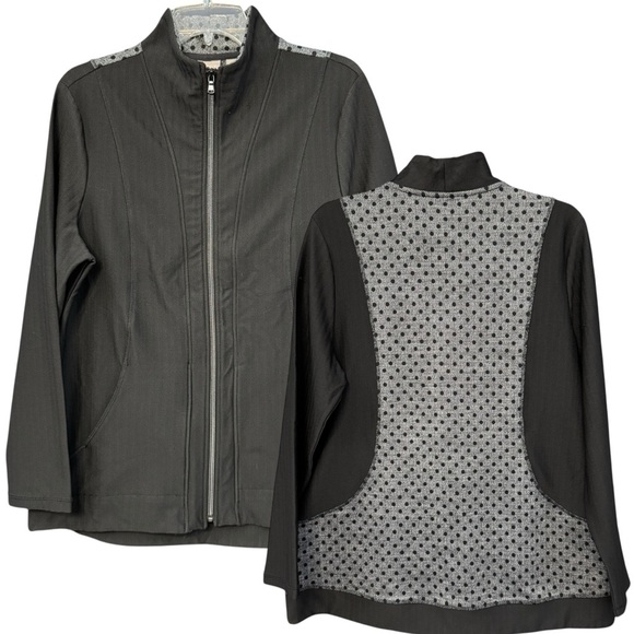 Chico’s Zenergy Black Gray Zip Front Activewear Jacket Women’s Size 2 L 12/14 - Picture 1 of 7